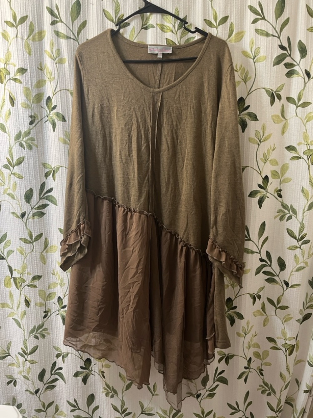 Pretty Angel brown Layered Tunic Top XL mesh lace lagenlook